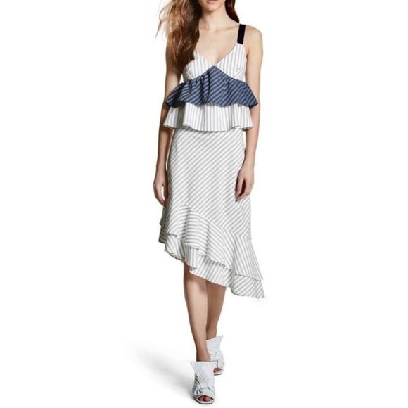 JOIE Yenene Striped Asymmetric-Hem Midi Skirt in Porcelain Cream Grey Size 2 - Picture 3 of 8